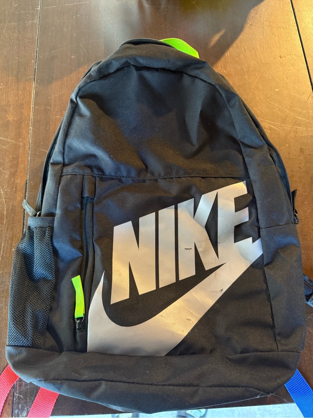 Nike Black Backpack with Silver Logo and Neon Green Accents